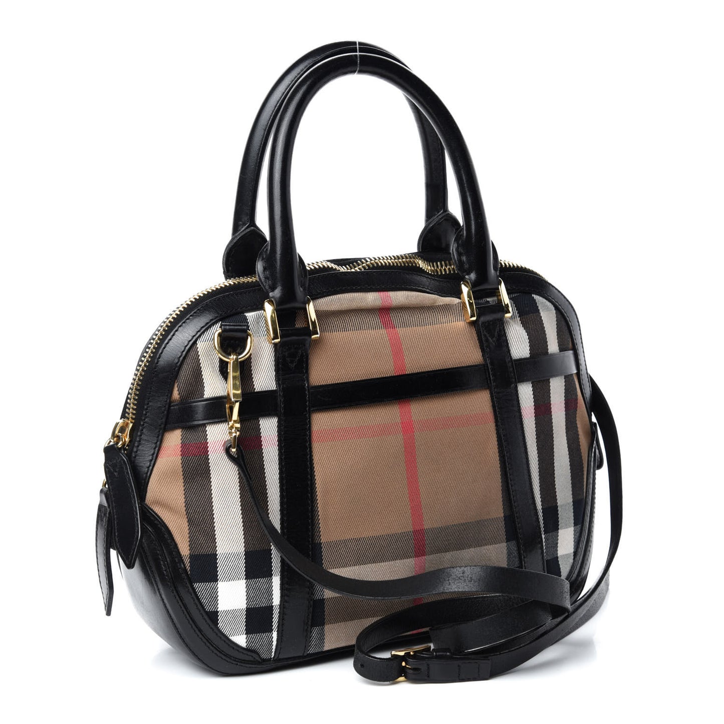 Bridle Calfskin House Check Small Orchard Bowling Bag Black
