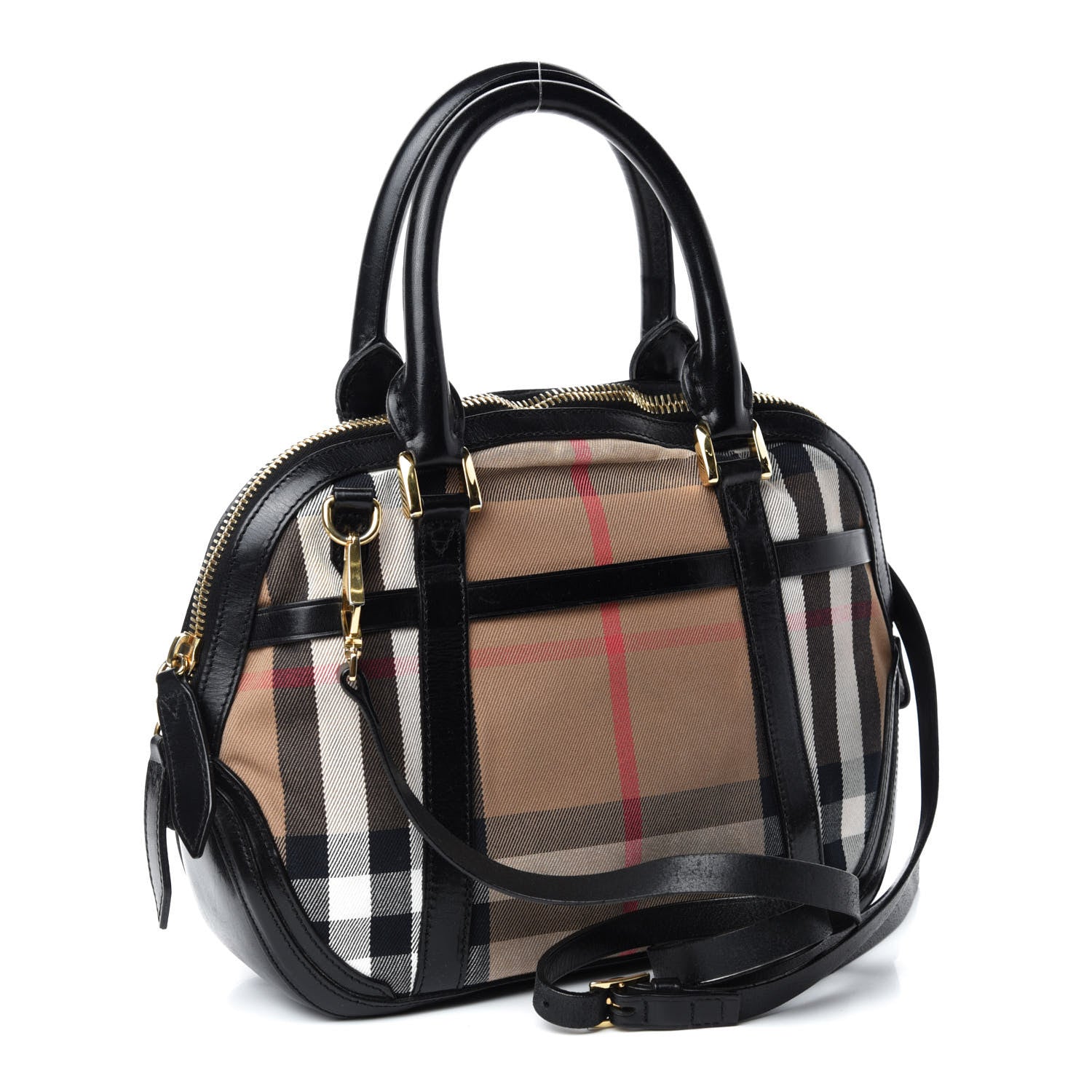 Burberry Bridle Calfskin House Check Small Orchard Bowling Bag Black 3 of 17