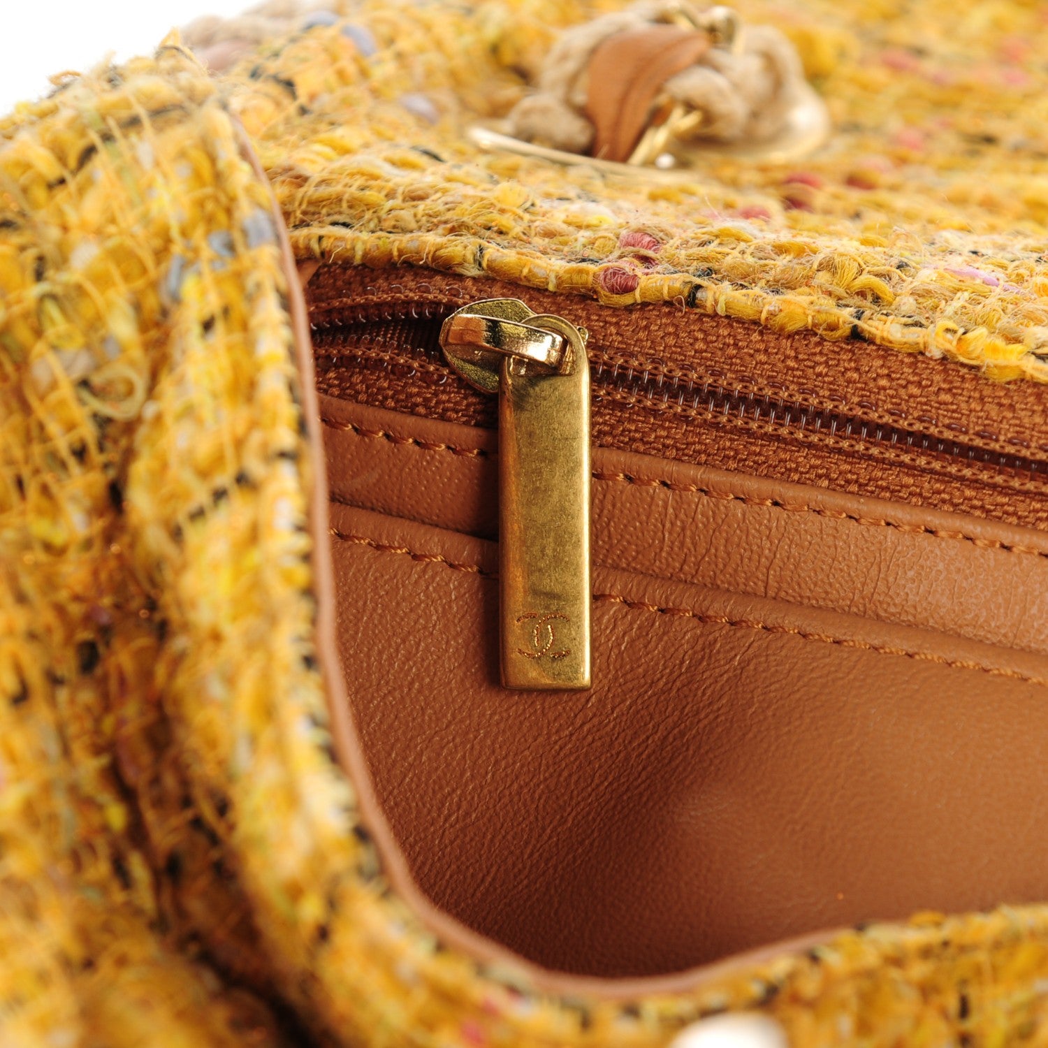 Chanel Metallic Tweed Medium Single Flap Light Yellow 9 of 9