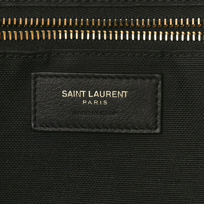 Saint Laurent Embroidered Cotton Linen Rive Gauche Noe Tote Natural Black 6 of 9
