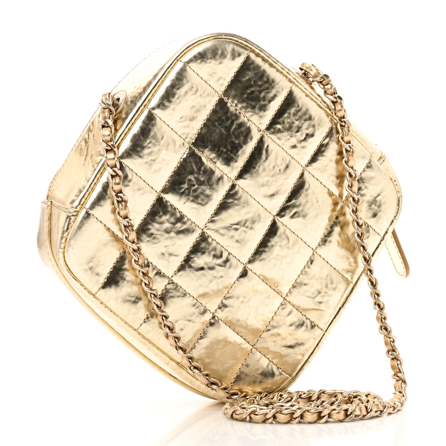 Hammered Metallic Calfskin Quilted Diamond Bag Gold