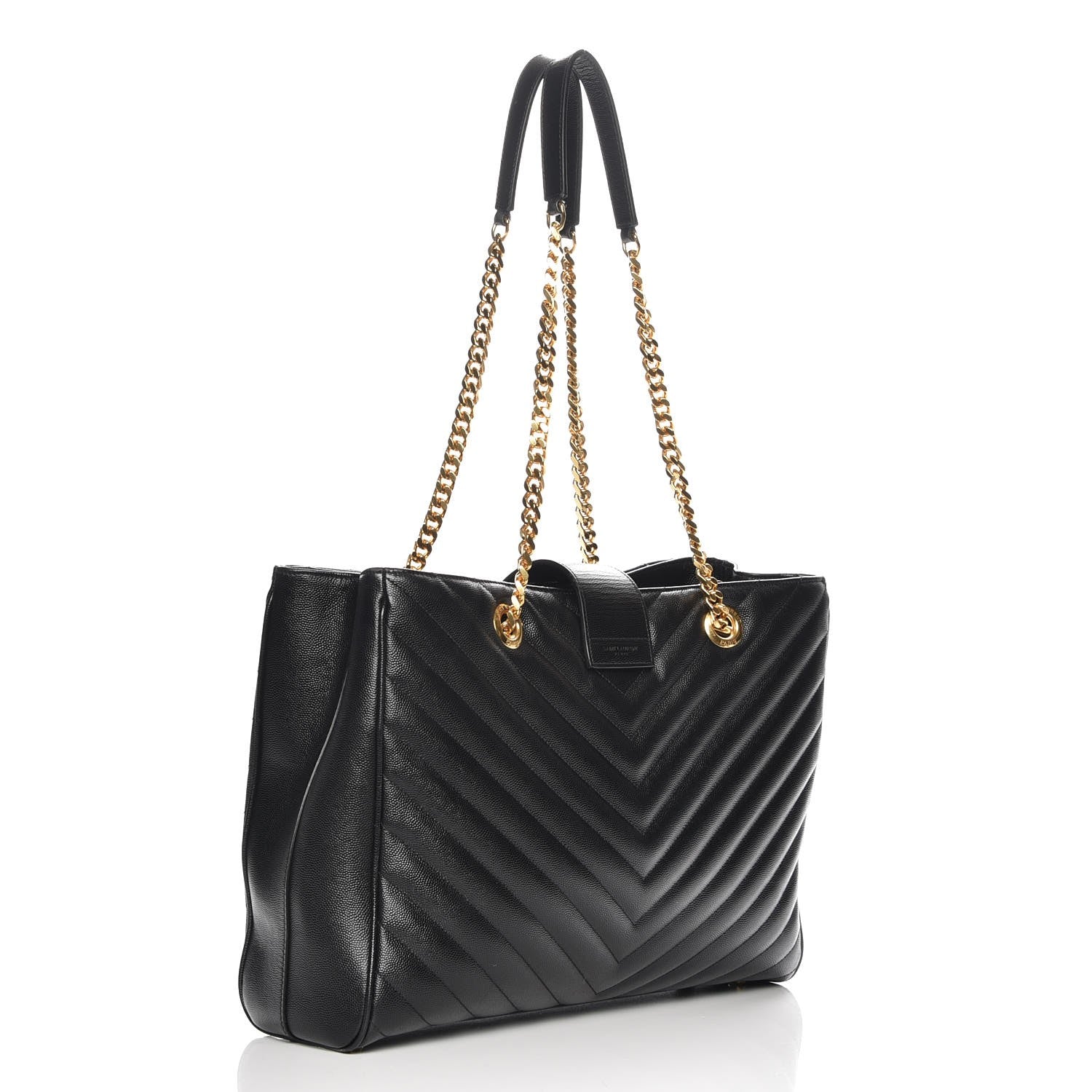 Saint Laurent Grain De Poudre Matelasse Chevron Monogram Shopping Bag Black 4 of 13
