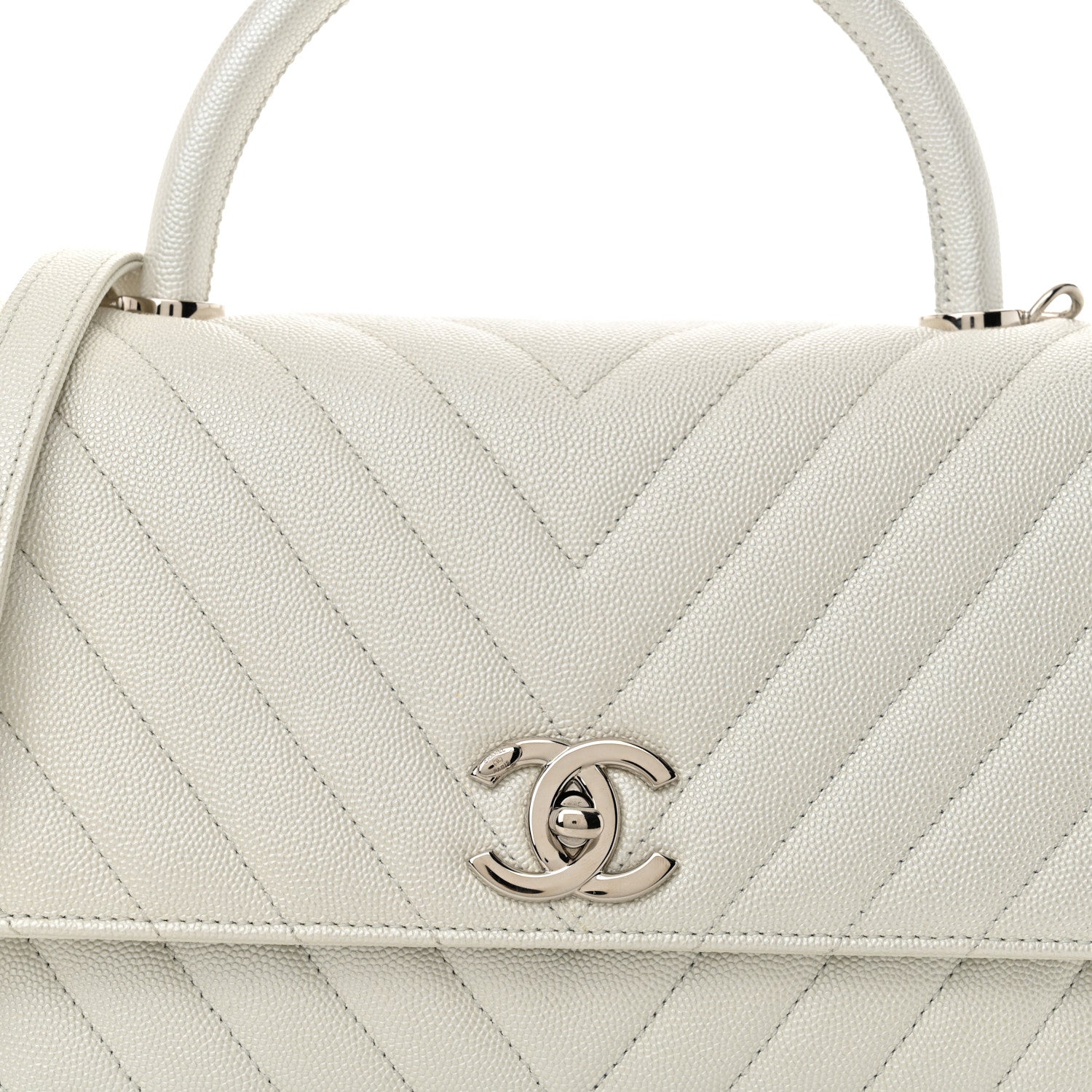 Chanel Iridescent Caviar Chevron Quilted Small Coco Handle Flap White 8 of 11