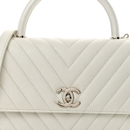 Chanel Iridescent Caviar Chevron Quilted Small Coco Handle Flap White 8 of 11