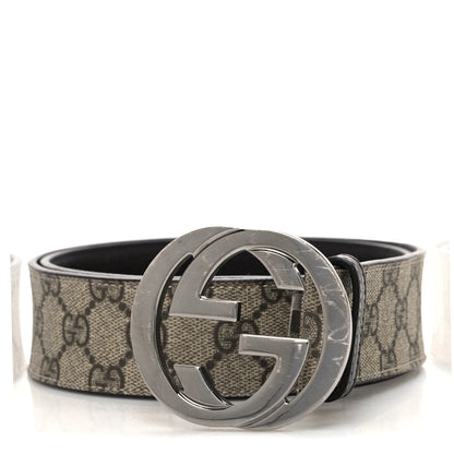 Gucci GG Supreme Monogram Calfskin Double G 80 32 Belt Beige Ebony New Acero 1 of 6
