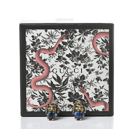 Gucci Crystal Lion Head Earrings Blue Sapphire 5 of 5