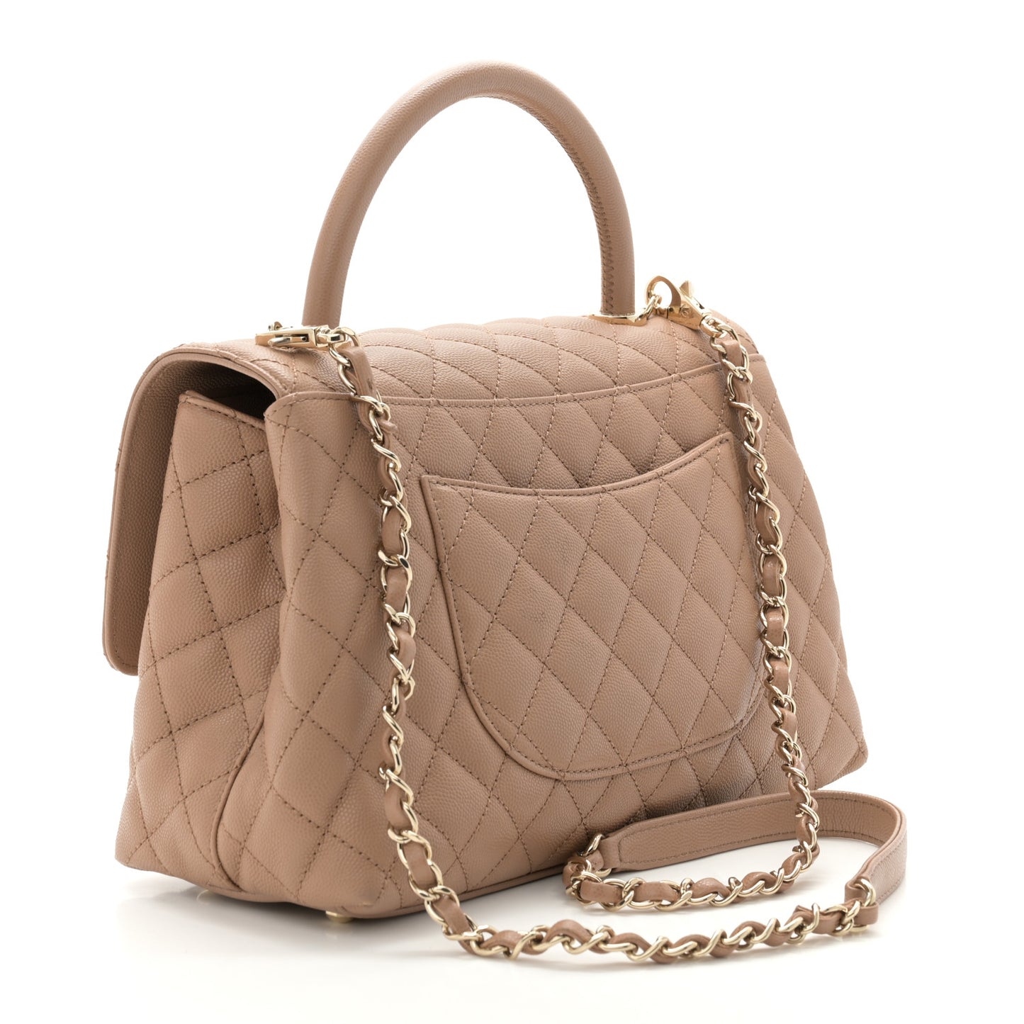 Caviar Quilted Small Coco Handle Flap Beige