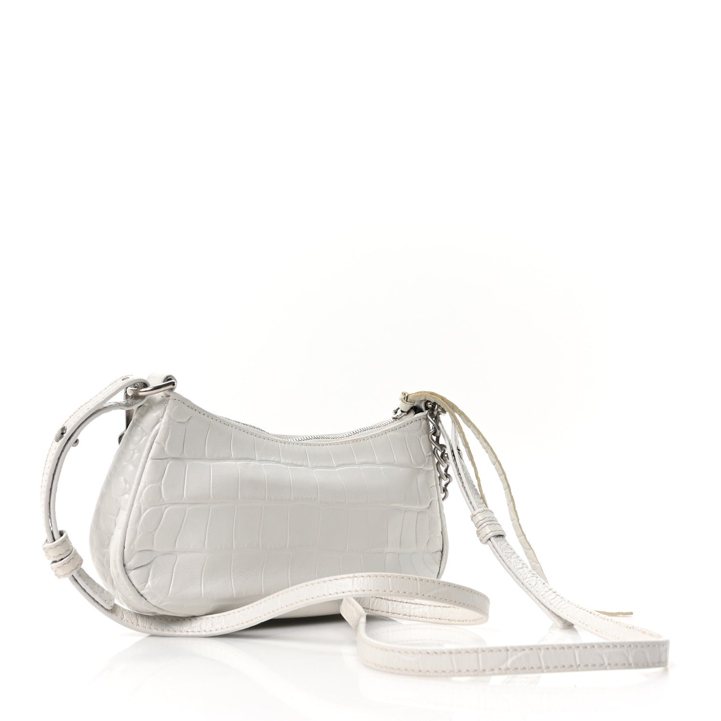 Extra Supple Calfskin Crocodile Embossed Le Cagole Mini Purse With Chain White