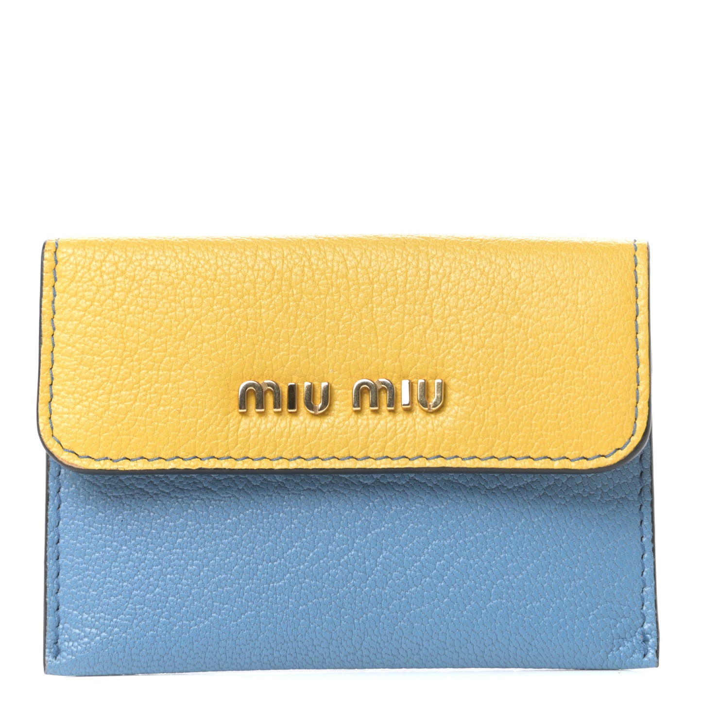 Goatskin Madras Bicolor Flap Wallet Limone Cielo