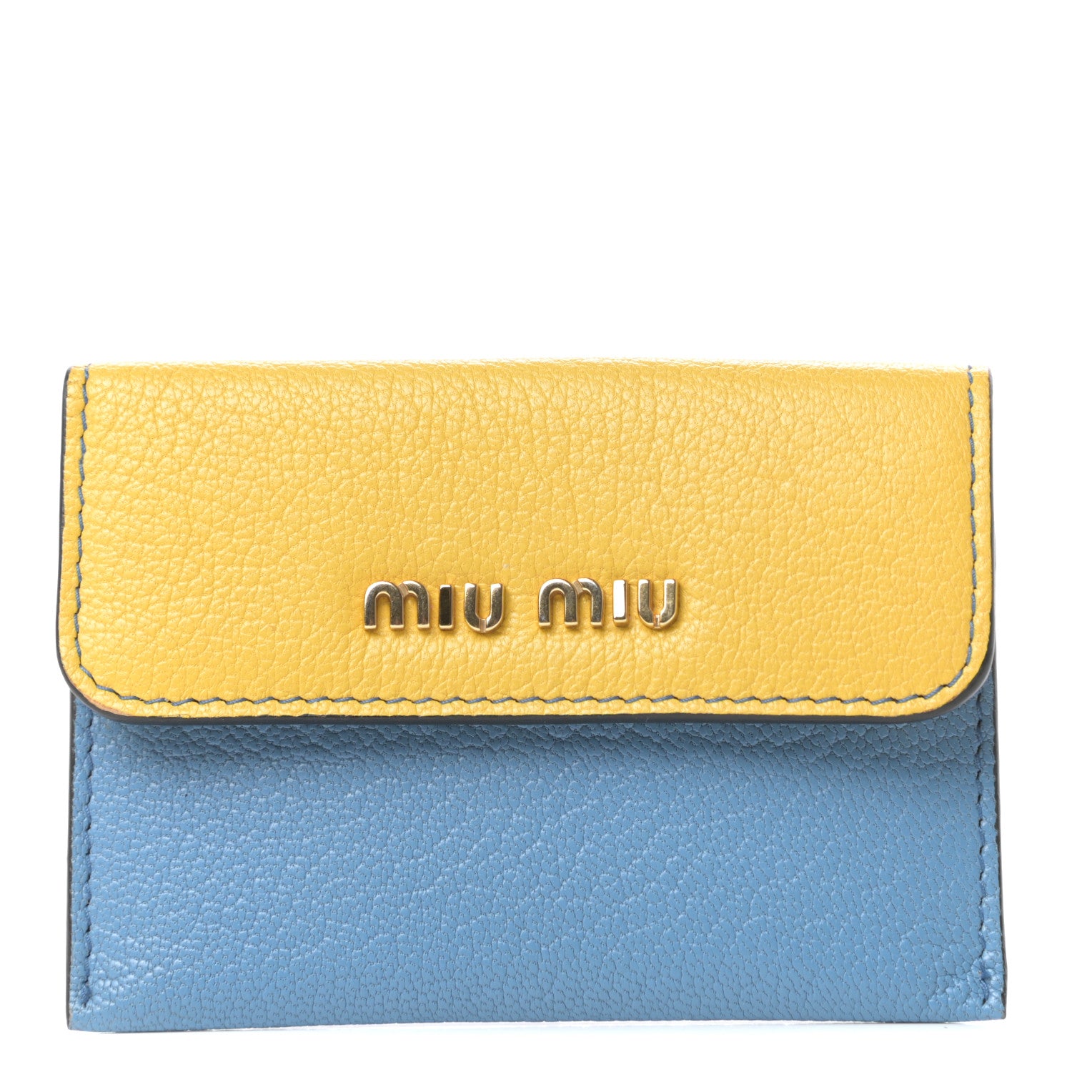 Miu Miu Goatskin Madras Bicolor Flap Wallet Limone Cielo 1 of 6