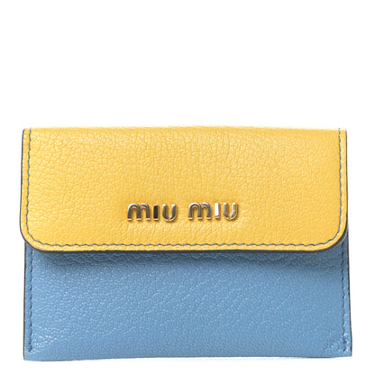 Miu Miu Goatskin Madras Bicolor Flap Wallet Limone Cielo 1 of 6