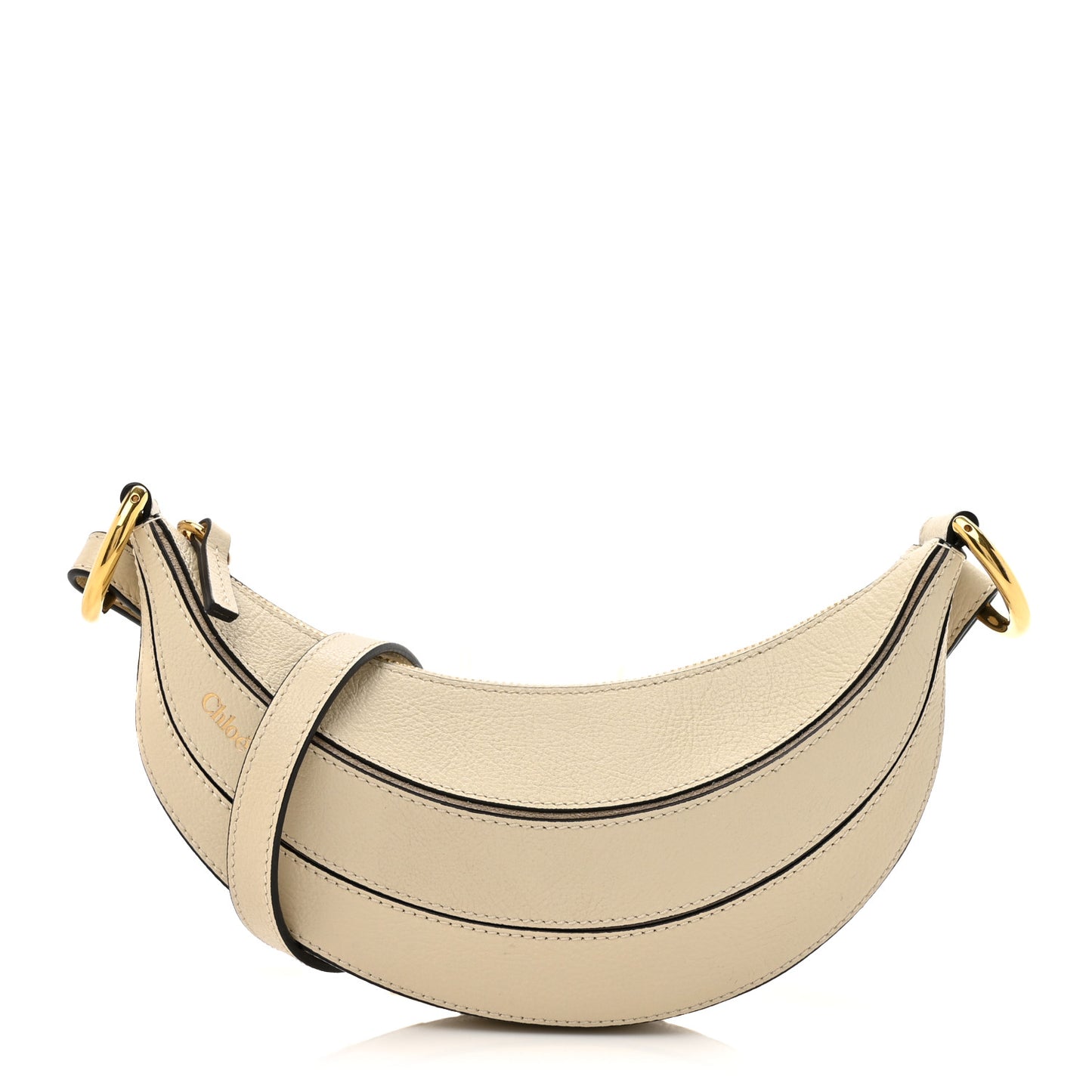 Grained Calfskin Banana Crossbody Bag Vegetal Beige
