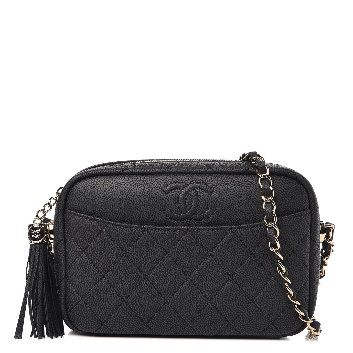 Caviar Quilted Coco Tassel Camera Case Black