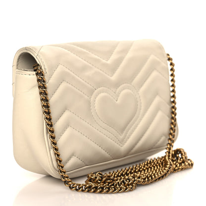 Gucci Calfskin Matelasse Super Mini GG Marmont Shoulder Bag White 3 of 9