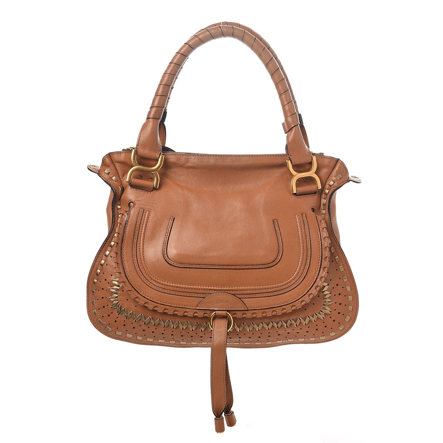 Chloe Calfskin Embroidered Medium Marcie Satchel Tan 1 of 12