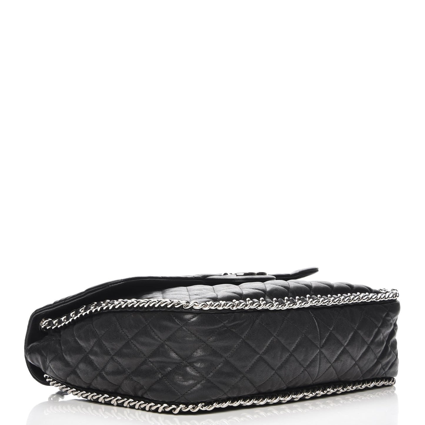 Washed Lambskin Quilted Maxi Chain Around Flap Black