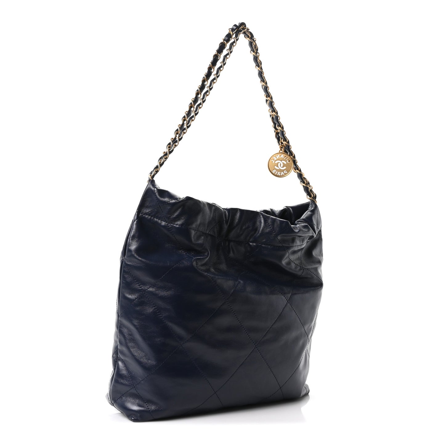 Shiny Calfskin Quilted Small Chanel 22 Navy