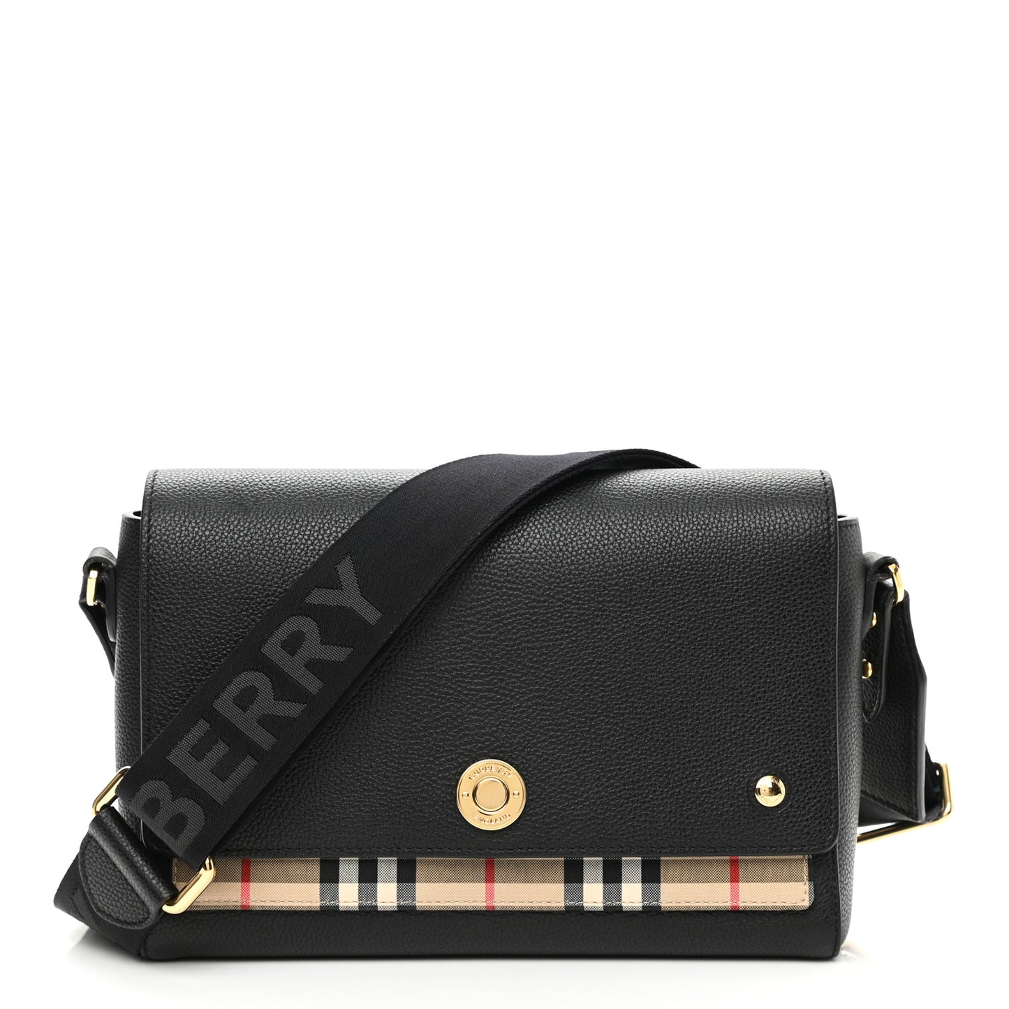 Grainy Calfskin Vintage Check Note Crossbody Bag Black