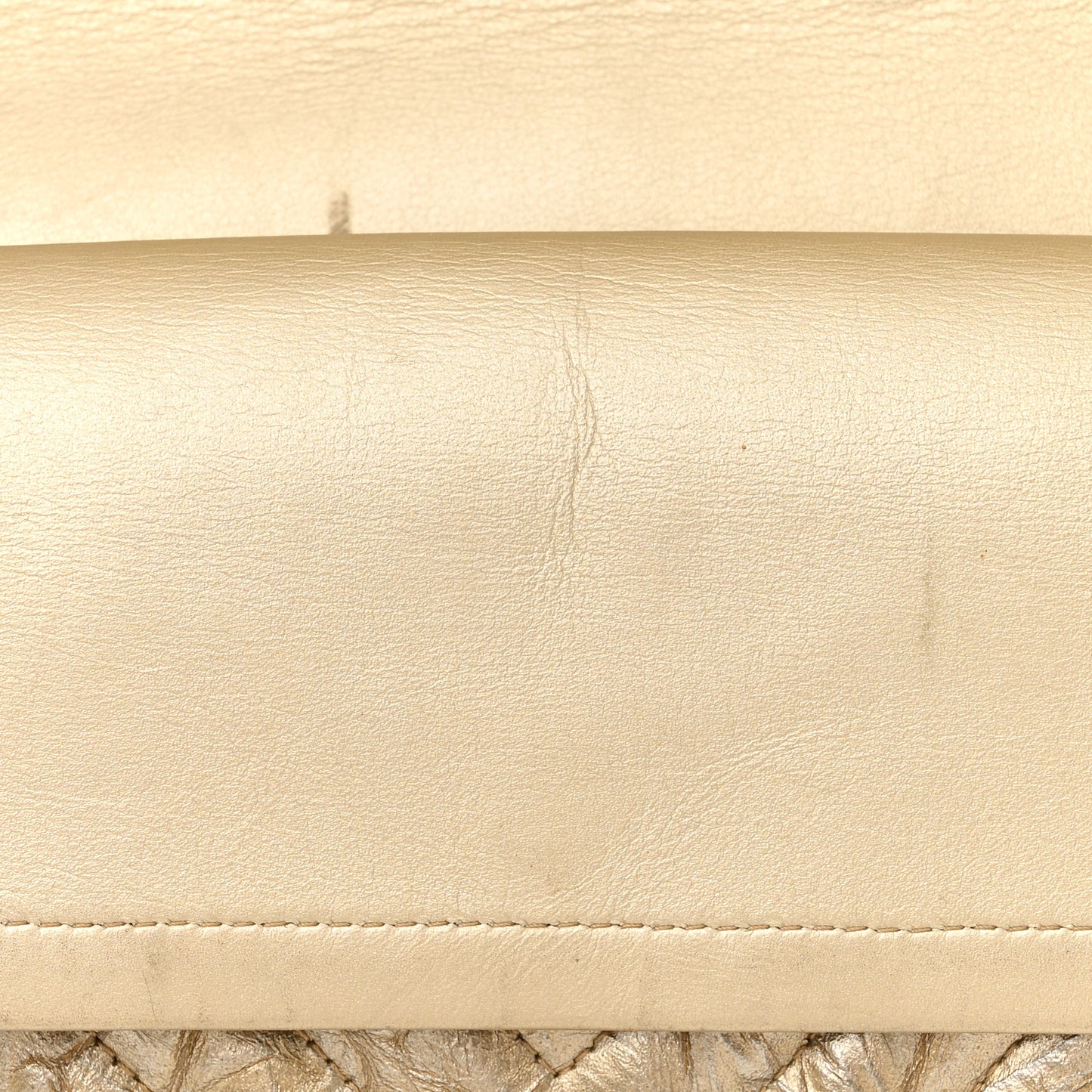 Metallic Patent Crumpled Calfskin Chevron Quilted Medium Double Flap Gold