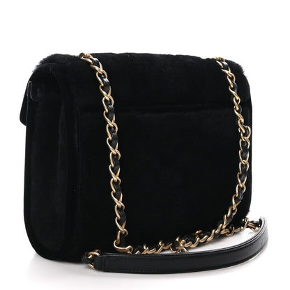 Chanel Shearling Checkered Flap Bag Black White 3 of 11