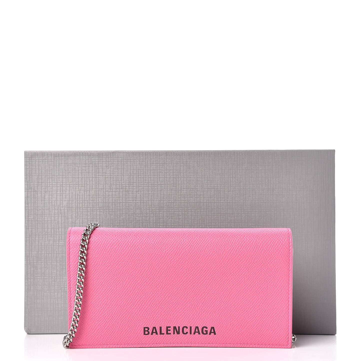 Signature Grained Calfskin Logo Ville Wallet on Chain Bubble Gum Black