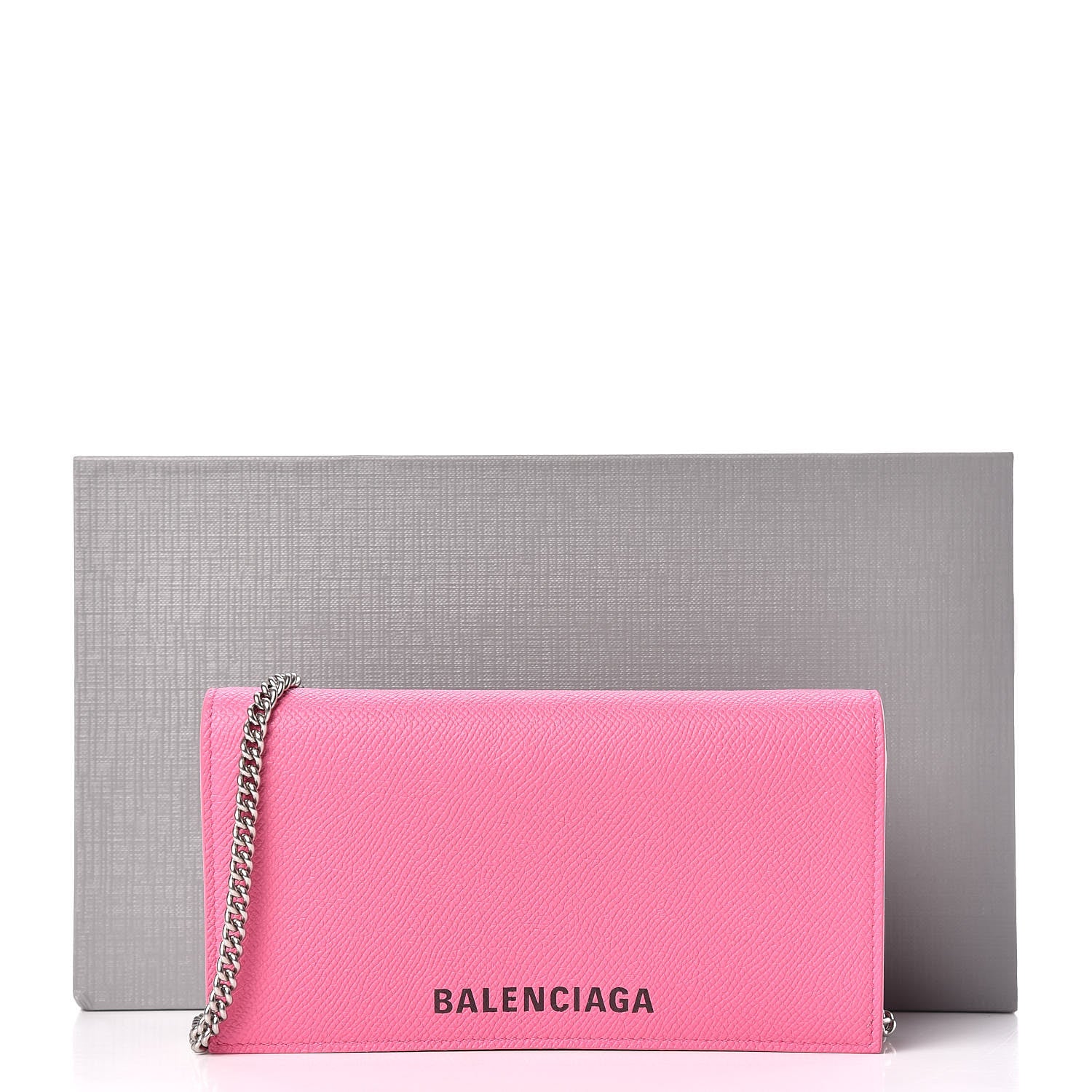 Balenciaga Signature Grained Calfskin Logo Ville Wallet on Chain Bubble Gum Black 12 of 12