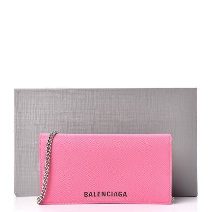 Balenciaga Signature Grained Calfskin Logo Ville Wallet on Chain Bubble Gum Black 12 of 12