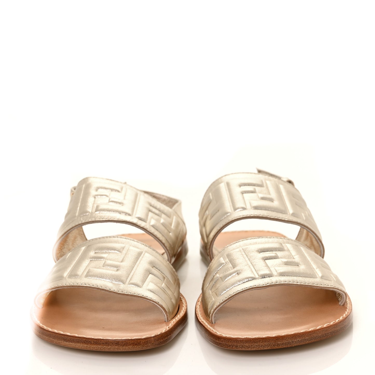 Metallic Nappa FF Embossed Slingback Slide Sandals 35 Gold
