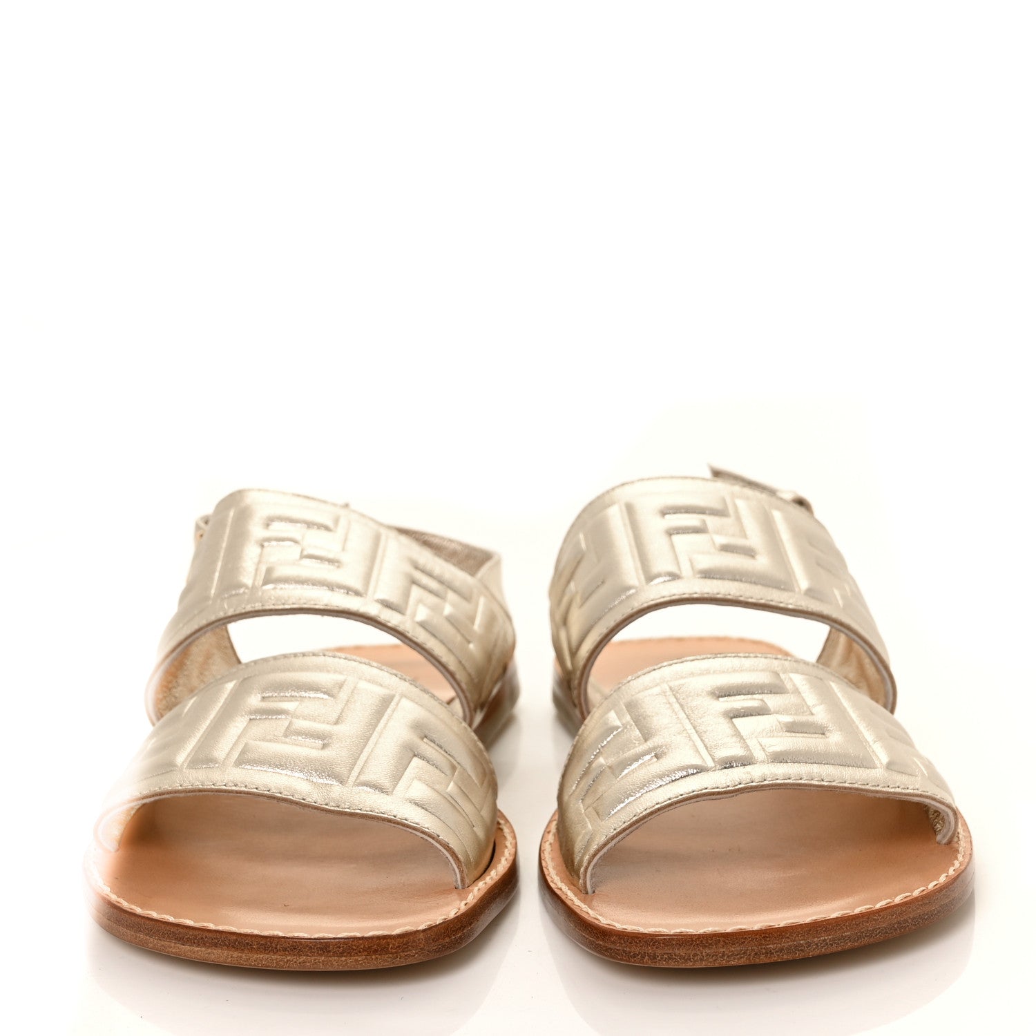 Fendi Metallic Nappa FF Embossed Slingback Slide Sandals 35 Gold 2 of 7