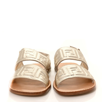 Fendi Metallic Nappa FF Embossed Slingback Slide Sandals 35 Gold 2 of 7