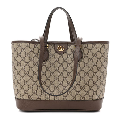 Gucci GG Supreme Monogram Textured Calfskin Small Ophidia Shoulder Tote Bag Beige Ebony New Acero 1 of 12