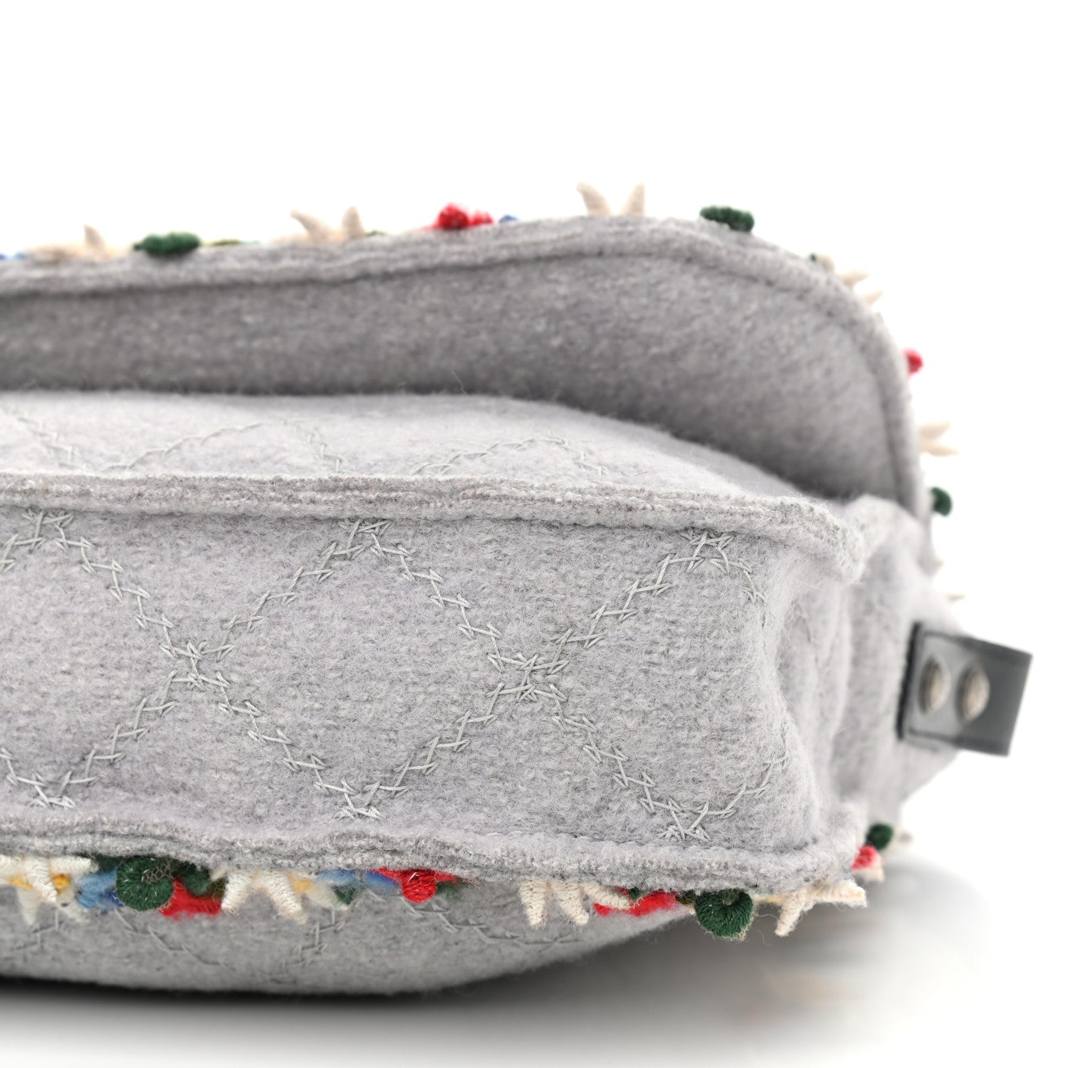 Chanel Felt Embroidered Small Crest Austrian Satchel Light Grey 15 of 15
