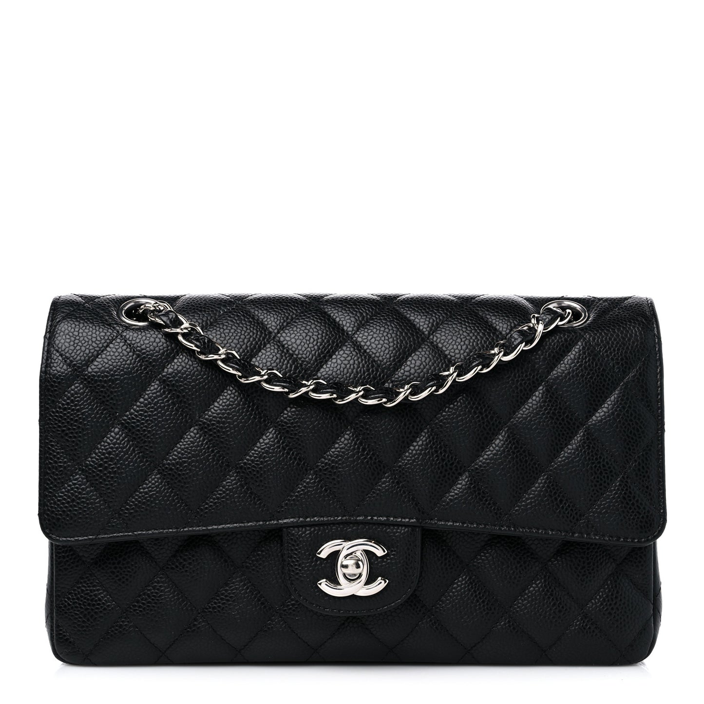 Caviar Quilted Medium Double Flap Black
