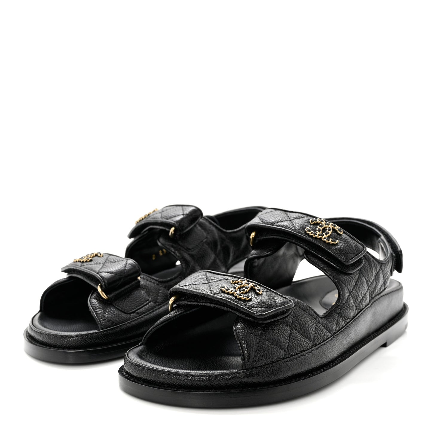 Grained Calfskin Velcro Dad Sandals 37.5 Black