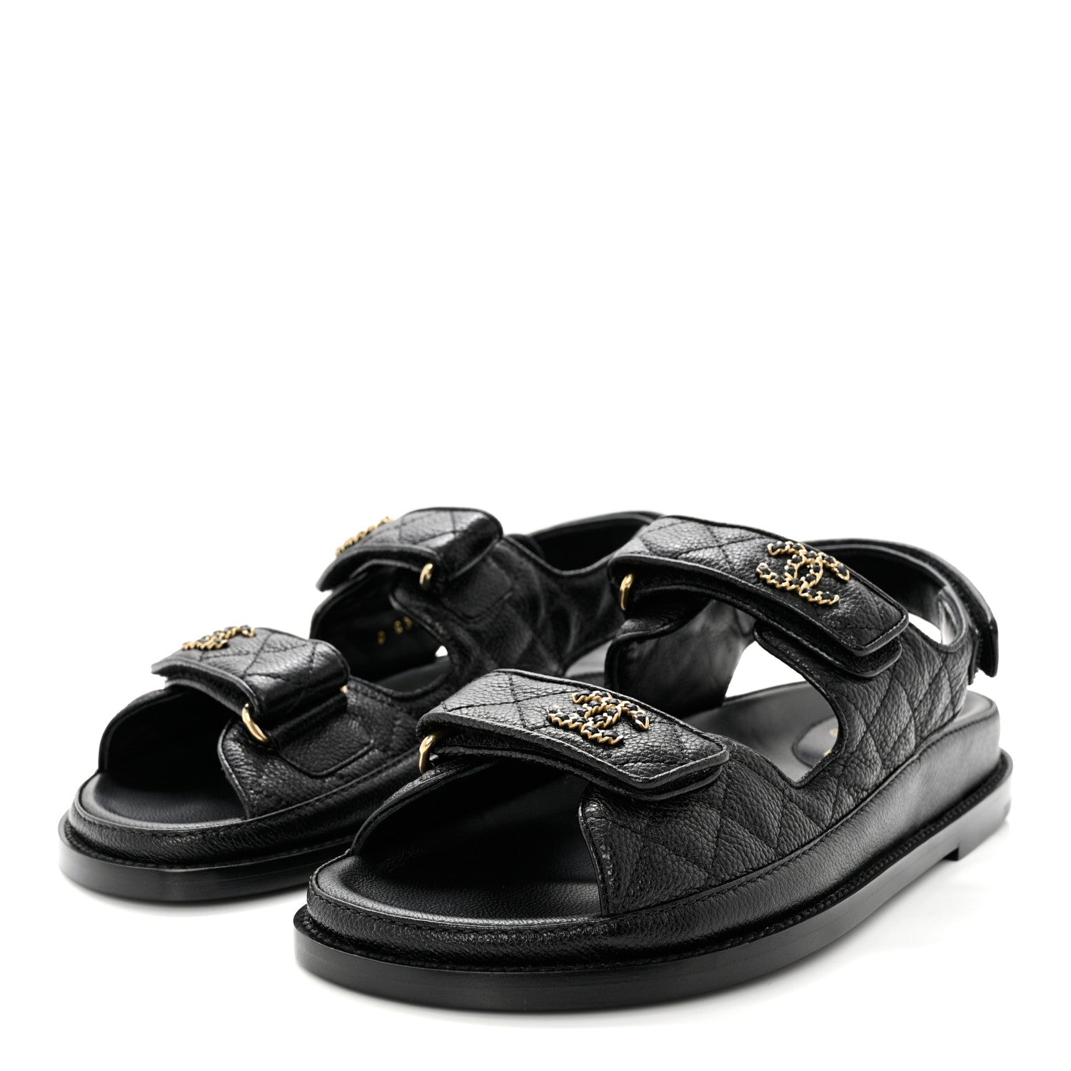 Chanel Grained Calfskin Velcro Dad Sandals 37.5 Black 3 of 9