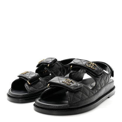 Chanel Grained Calfskin Velcro Dad Sandals 37.5 Black 3 of 9