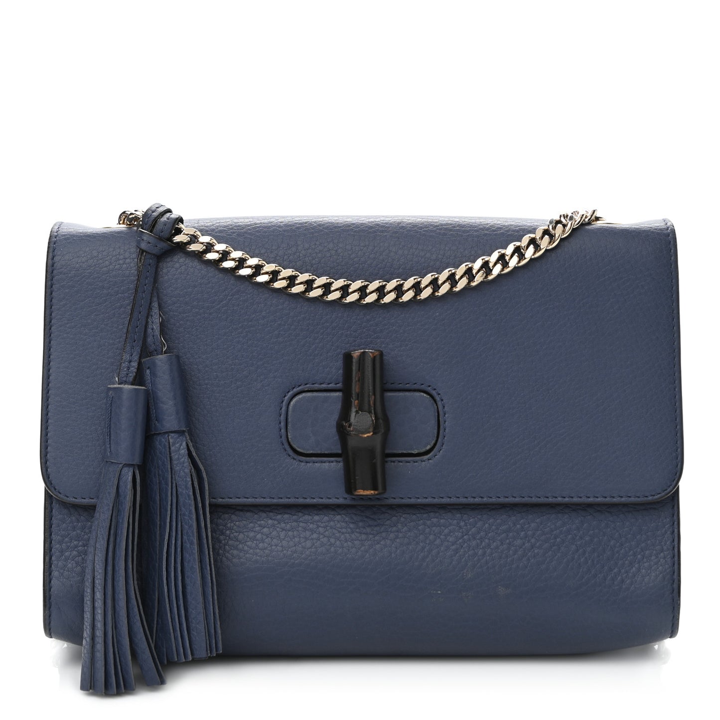Pebbled Calfskin Medium Miss Bamboo Shoulder Bag Navy