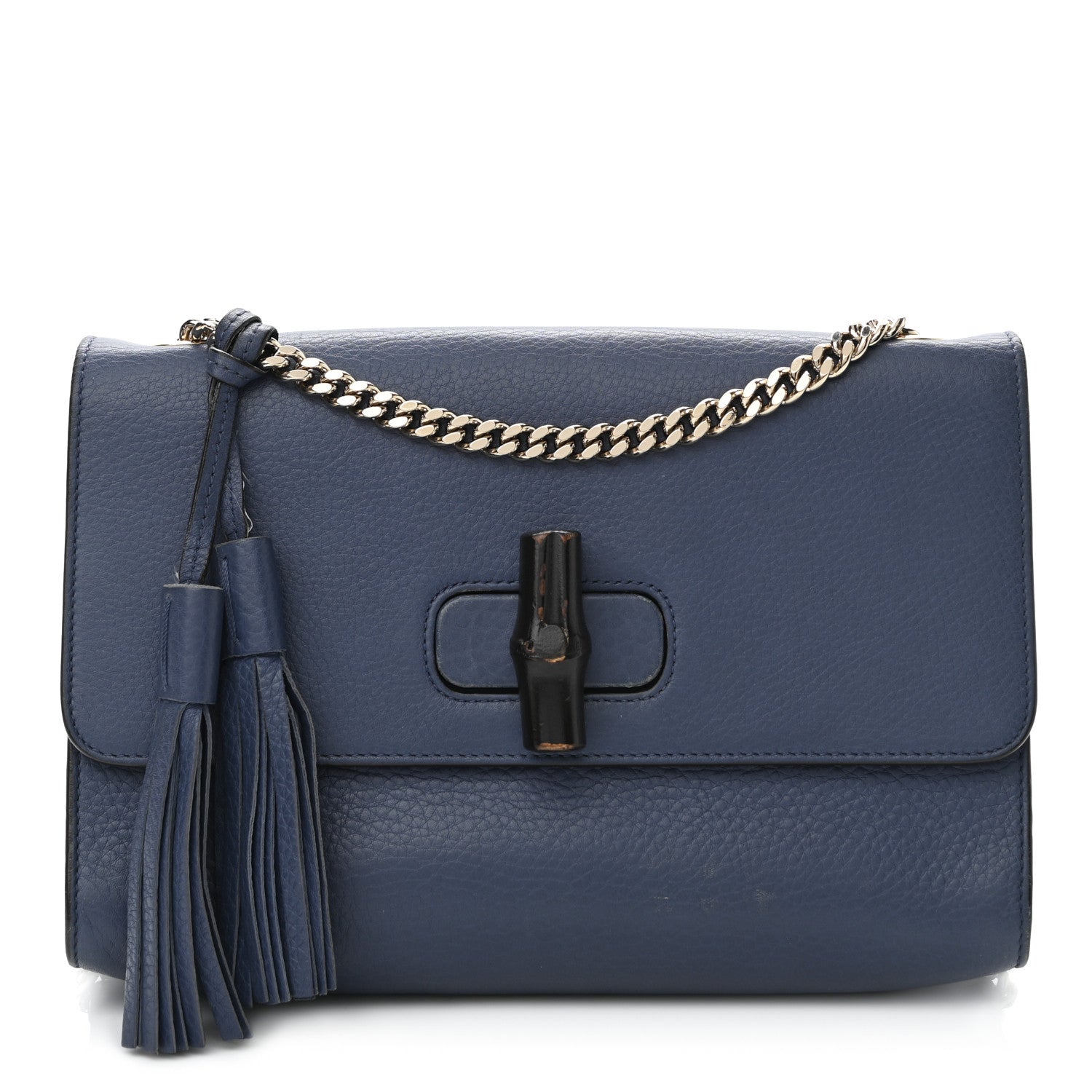 Gucci Pebbled Calfskin Medium Miss Bamboo Shoulder Bag Navy 1 of 12