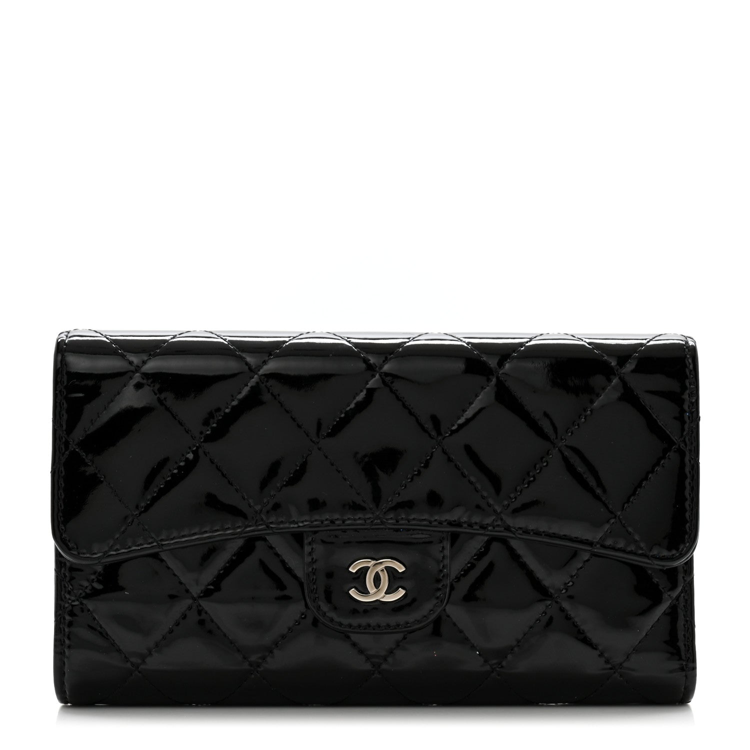 Chanel Patent Quilted Large Flap Wallet Black 1 of 11