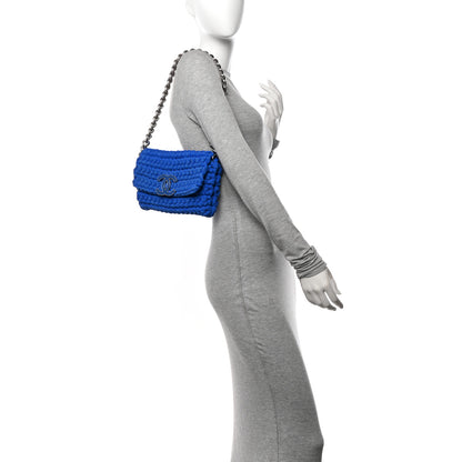 Chanel Woven Fabric Single Flap Blue 2 of 10