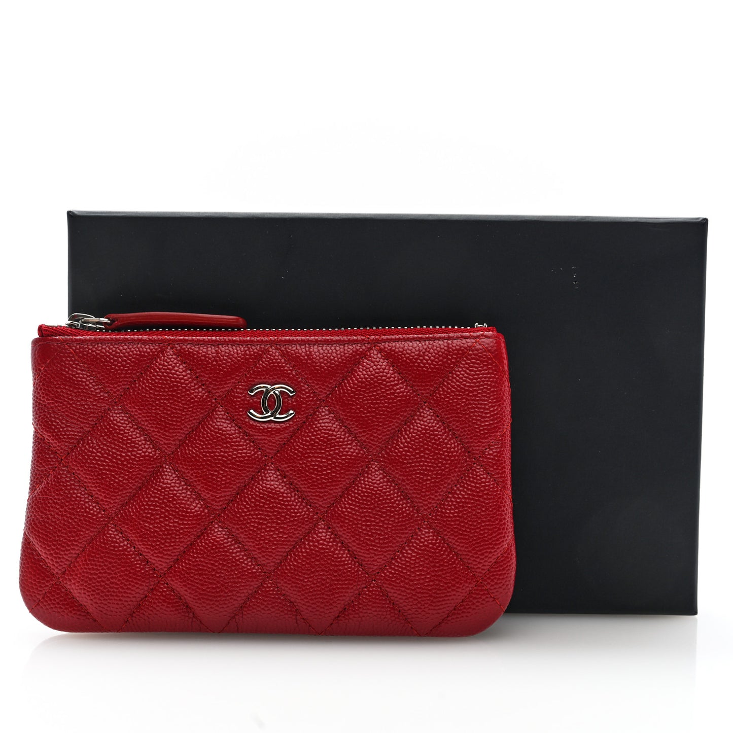 Caviar Quilted Small Cosmetic Case Red