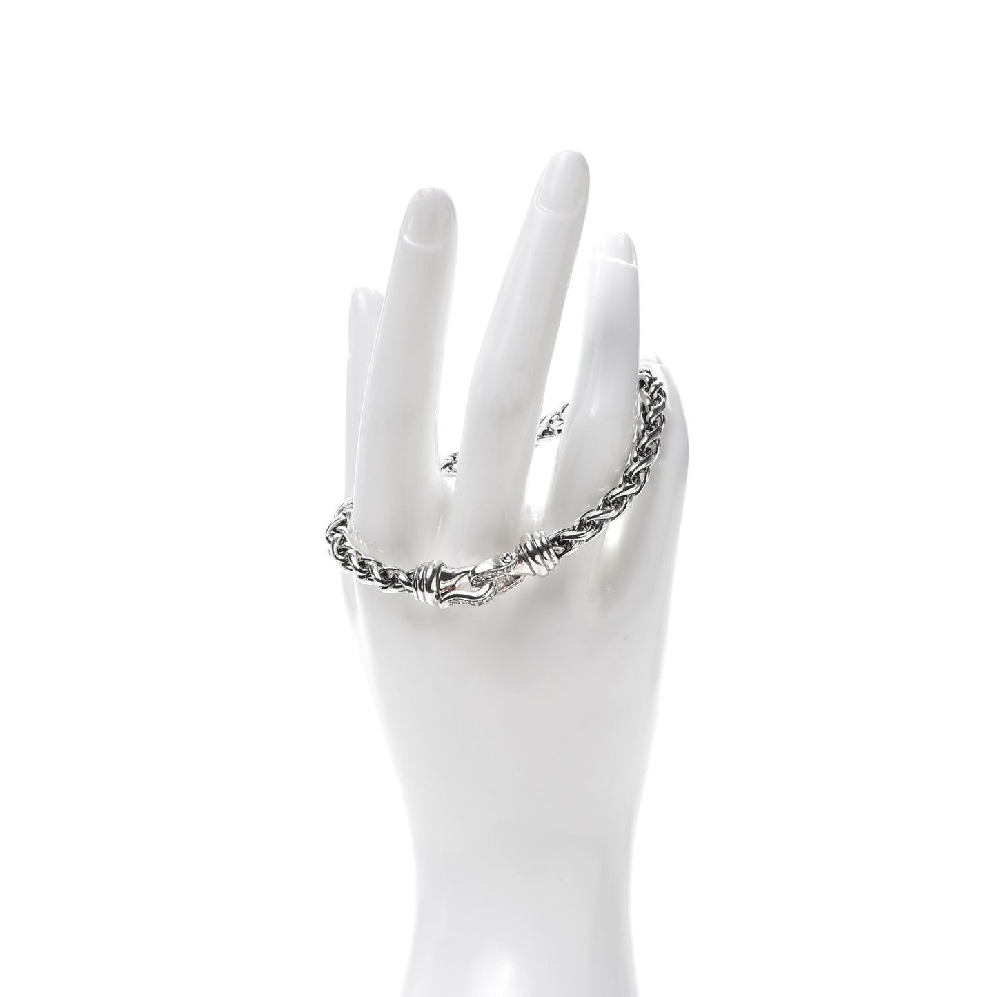 Sterling Silver Diamond 6mm Buckle Wheat Chain Bracelet