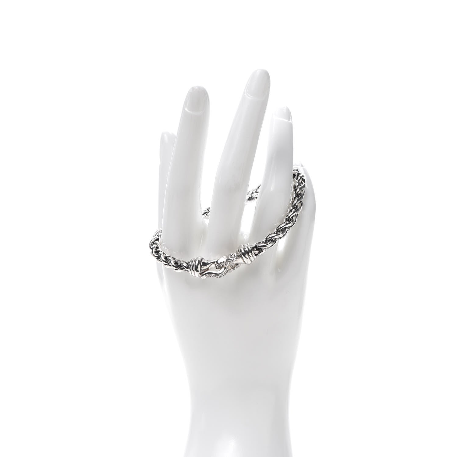 David Yurman Sterling Silver Diamond 6mm Buckle Wheat Chain Bracelet 2 of 4