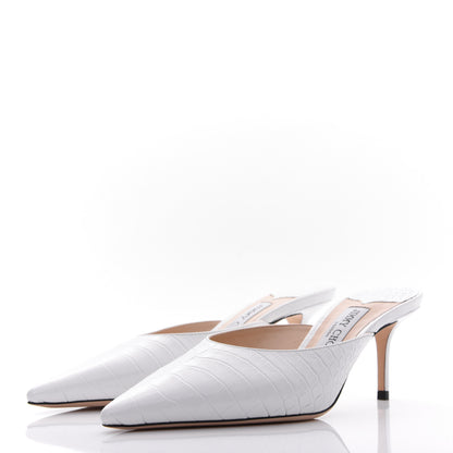 Jimmy Choo Calfskin Crocodile Embossed Rav 65 Mule Pumps 38 Latte 3 of 11