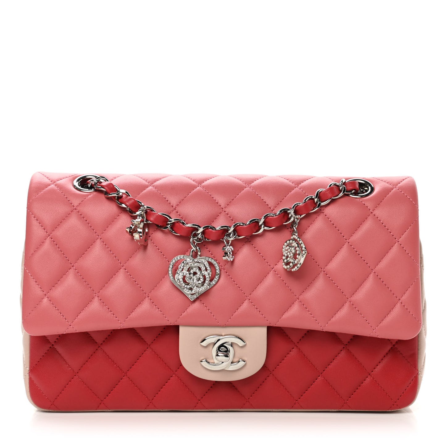 Lambskin Quilted Tri-Color Medium Valentine Charms Single Flap Pink