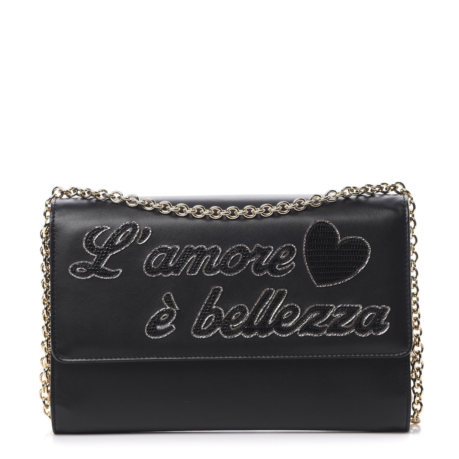 Dolce & Gabbana Vitello L'Amore Bellezza Chain Wallet Black 1 of 14