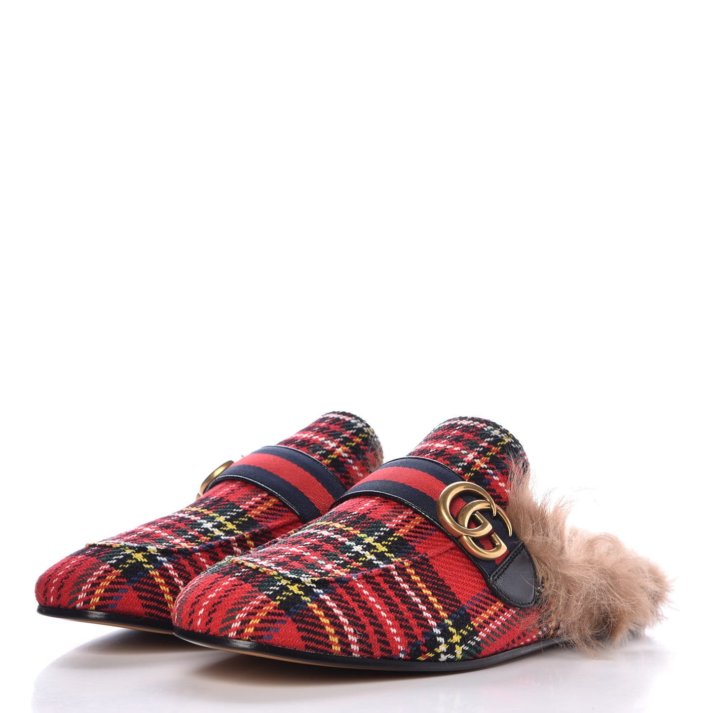 Tartan Fur Web GG Mens Princetown Slippers 10 Red