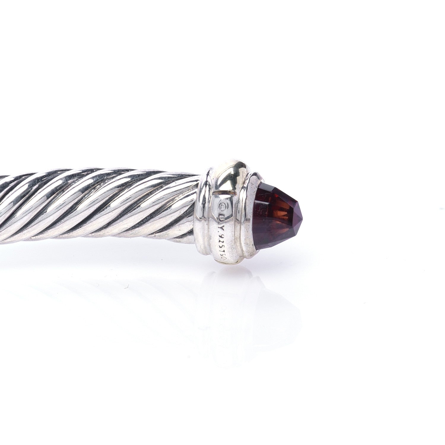 David Yurman Sterling Silver 18K Yellow Gold Garnet 4mm Cable Classics Bracelet 4 of 4