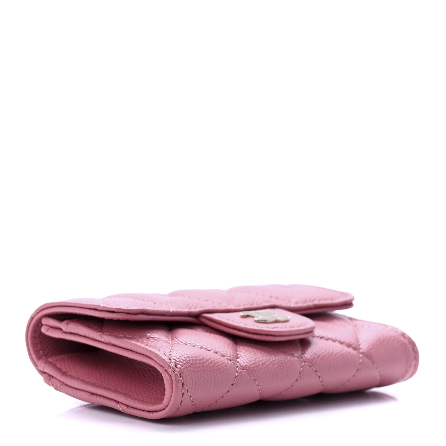 Caviar Quilted Flap Card Holder Wallet Pink