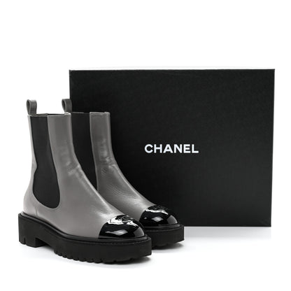 Chanel Crumpled Calfskin Patent Cap Toe Short Boots 38.5 Dark grey Black 9 of 9